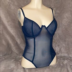 Sexy Blue Mesh Underwire Bodysuit